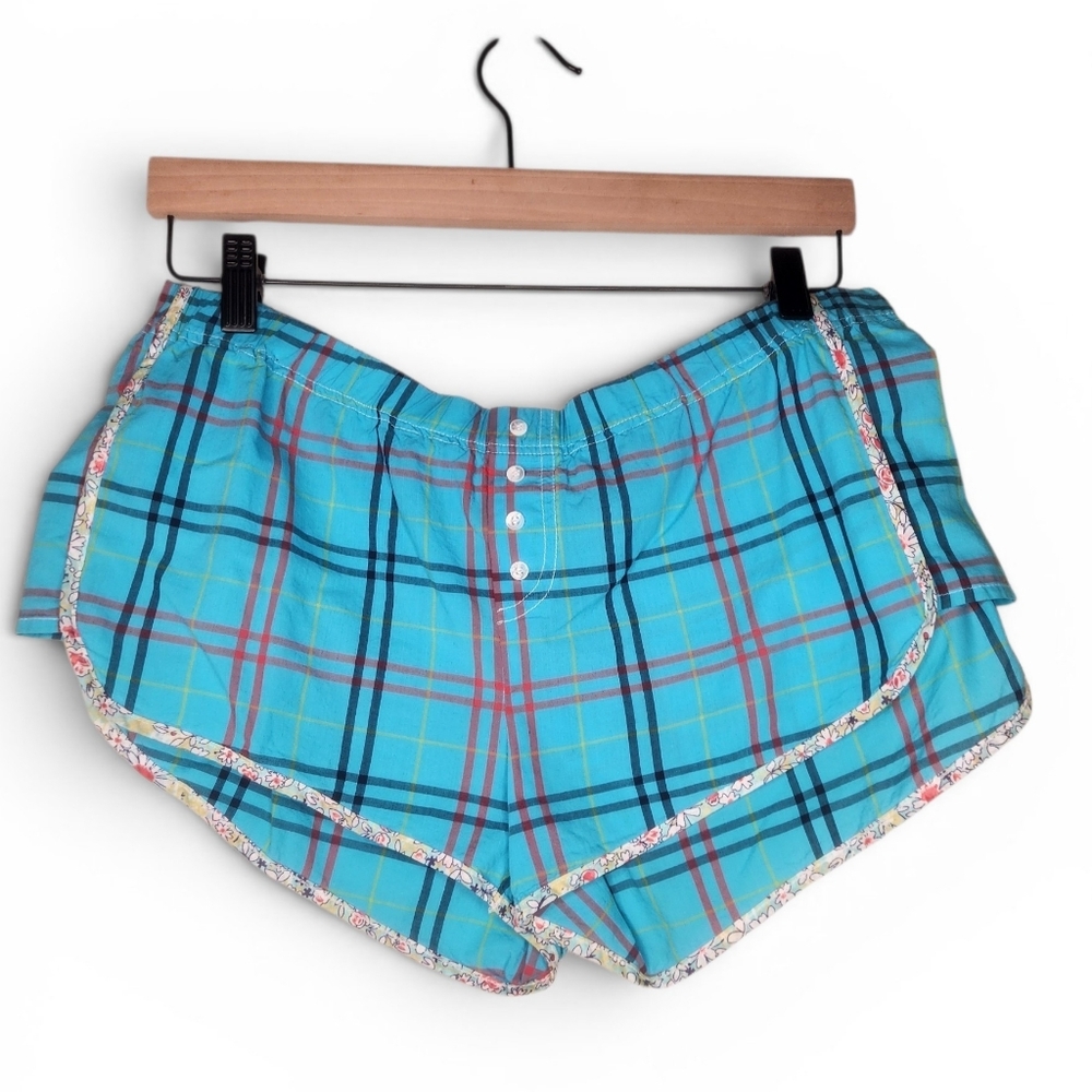 Nordstrom Make + Model Plaid Boxer Style Lounge Shorts in Turquoise Size S